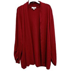 Susan Graver Womens Cardigan Size XL Red Longline Ruched Long Sleeve Open Front